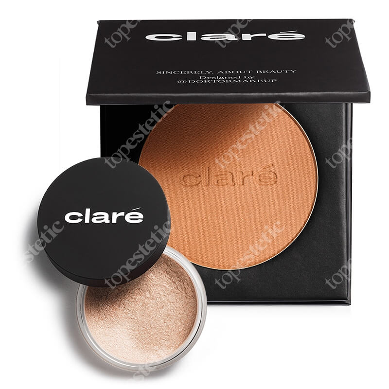 Clare Chocolate 13 + Body Magic Dust ZESTAW Prasowany puder brązujący (Chocolate 13) 8 g + Puder rozświetlający (kolor Wet Skin 05) 1,5 g