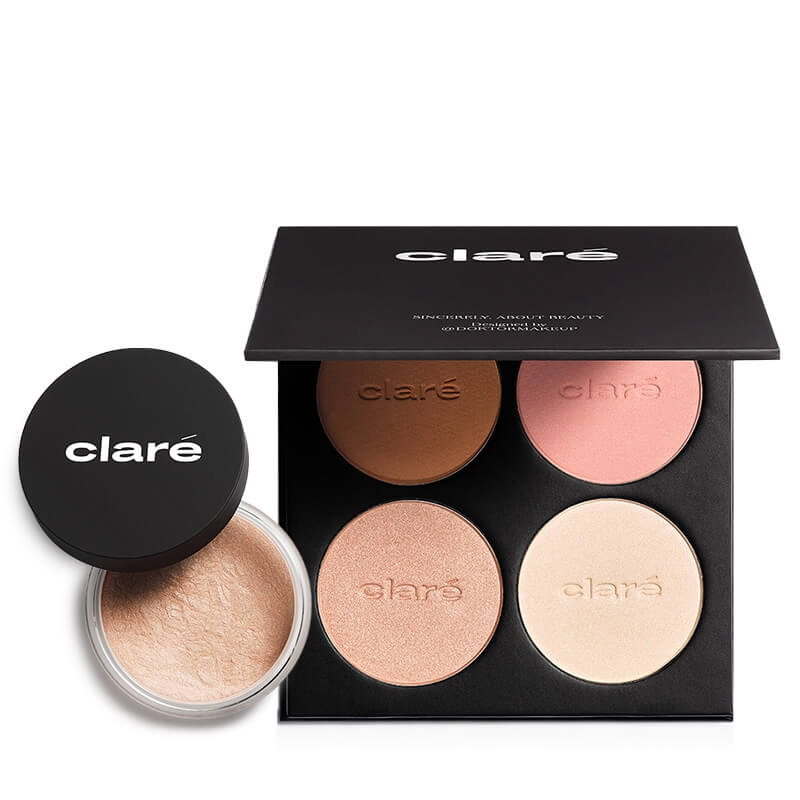 Clare Makeup Surgery - Blondie + Oh! Glow - Botox ZESTAW Paletka dla blondynek 4x8 g + Puder rozświetlający (kolor Btx 32) 1 g
