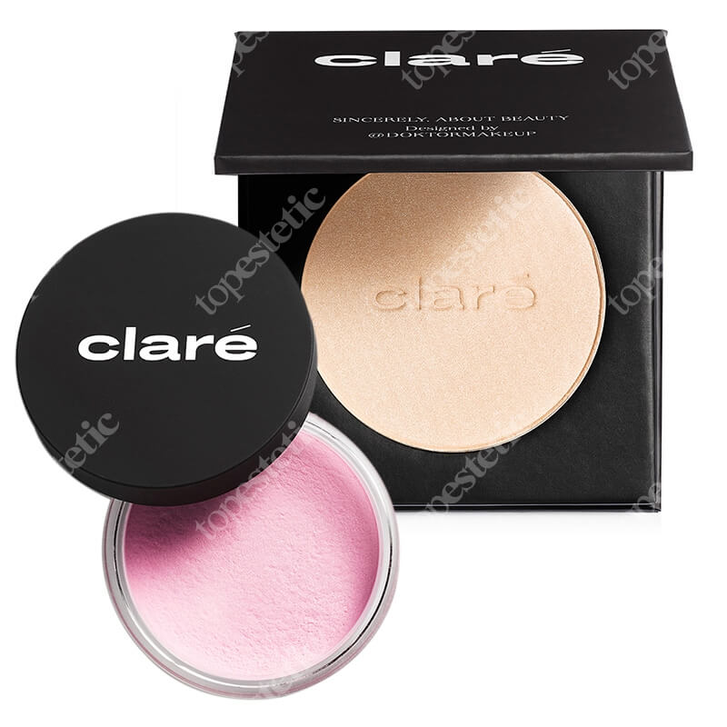 Clare Pressed Highlighter + Bubble Gum 722 ZESTAW Puder rozświetlający (Porcelain Light 40) 8 g + Róż (Bubble Gum 722) 3 g
