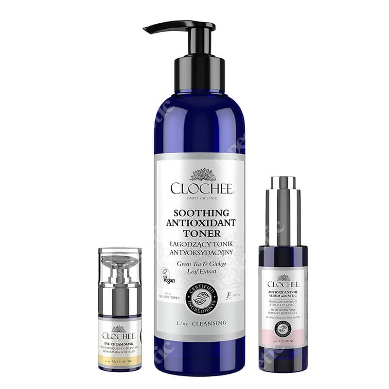 Clochee Antioxidant Care ZESTAW Tonik 250 ml + Serum olejowe z witaminą C 30 ml + Krem-Maska pod oczy 15 ml