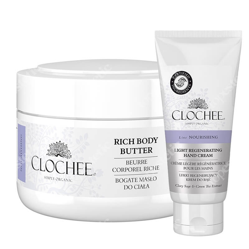 Clochee Body Set ZESTAW Bogate masło do ciała - mango 250 ml + Lekki regenerujący krem do rąk 100 ml