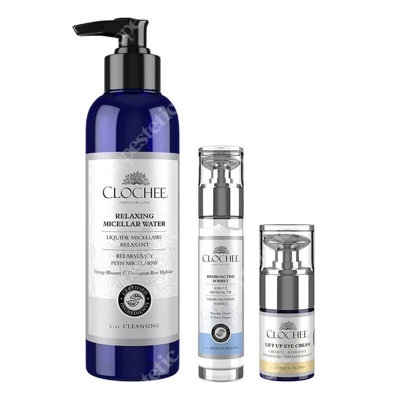 Clochee Hydroactive Skin ZESTAW Płyn micelarny 250 ml + Krem pod oczy 15 ml + Hydroaktywny sorbet 50 ml