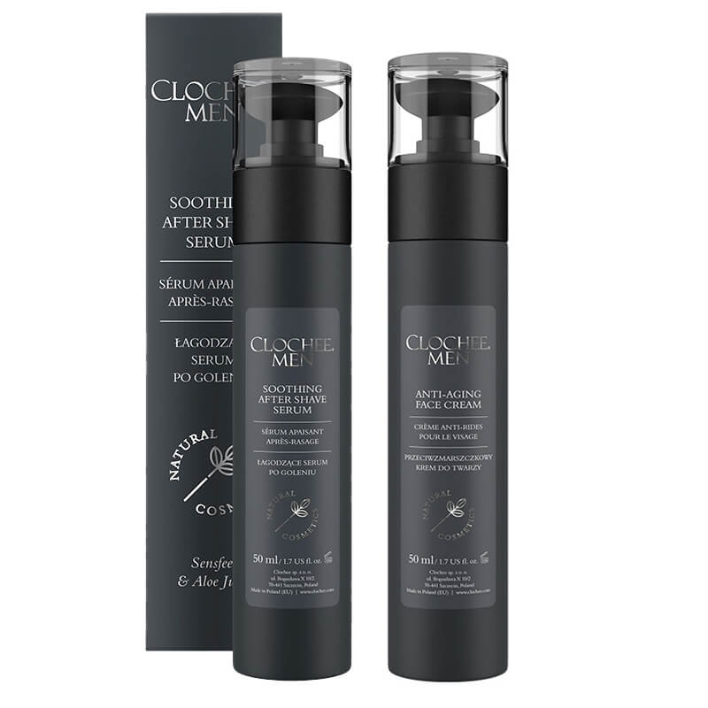 Clochee Men Anti Aging Set ZESTAW Krem przeciwzmarszczkowy 50 ml + Serum łagodzące po goleniu 50 ml
