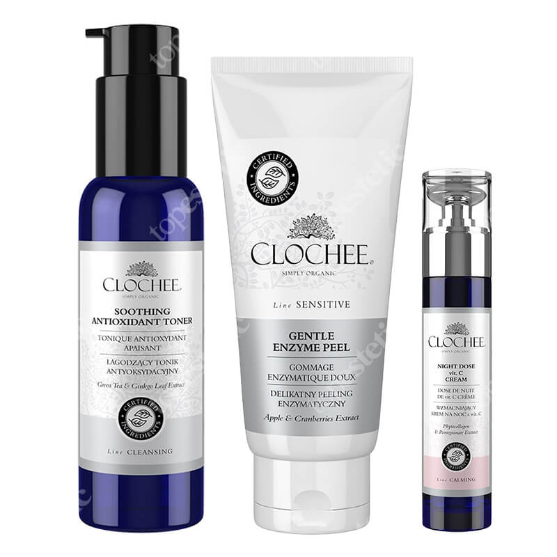 Clochee Night Care ZESTAW Peeling enzymatyczny 100 ml + Tonik antyoksydacyjny 100 ml + Wzmacniający krem na noc z wit. C 50 ml