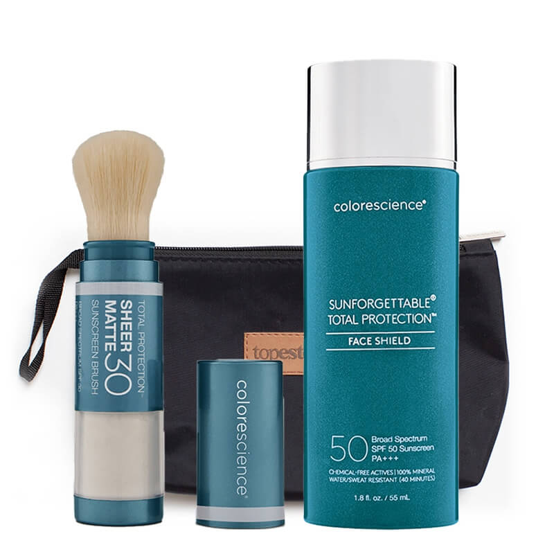 Colorescience Favorite Set ZESTAW Minerały w emulsji do twarzy ( kolor Classic ) 55 ml + Puder wchłaniający nadmiar sebum 4,3 g + Kosmetyczka 1 szt
