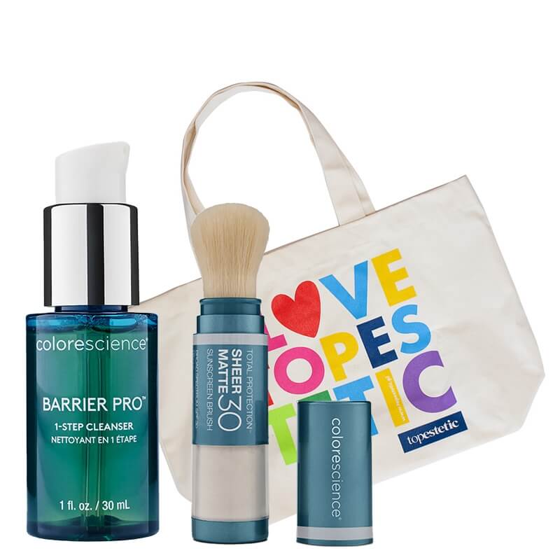 Colorescience Holiday Set ZESTAW Puder wchłaniający nadmiar sebum 4,3 g + Żel oczyszczający 30 ml + Torba 1 szt GRATIS
