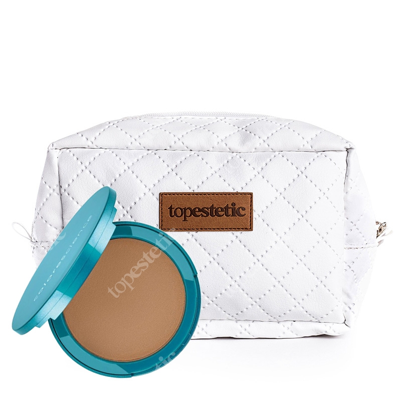 Colorescience Natural Finish Pressed Foundation SPF 20 + Kosmetyczka ZESTAW Minerały prasowane w kompakcie kolor Tan Natural (Girl from Ipanema) opalony ciepły 12 g + Biała, pikowana kosmetyczka