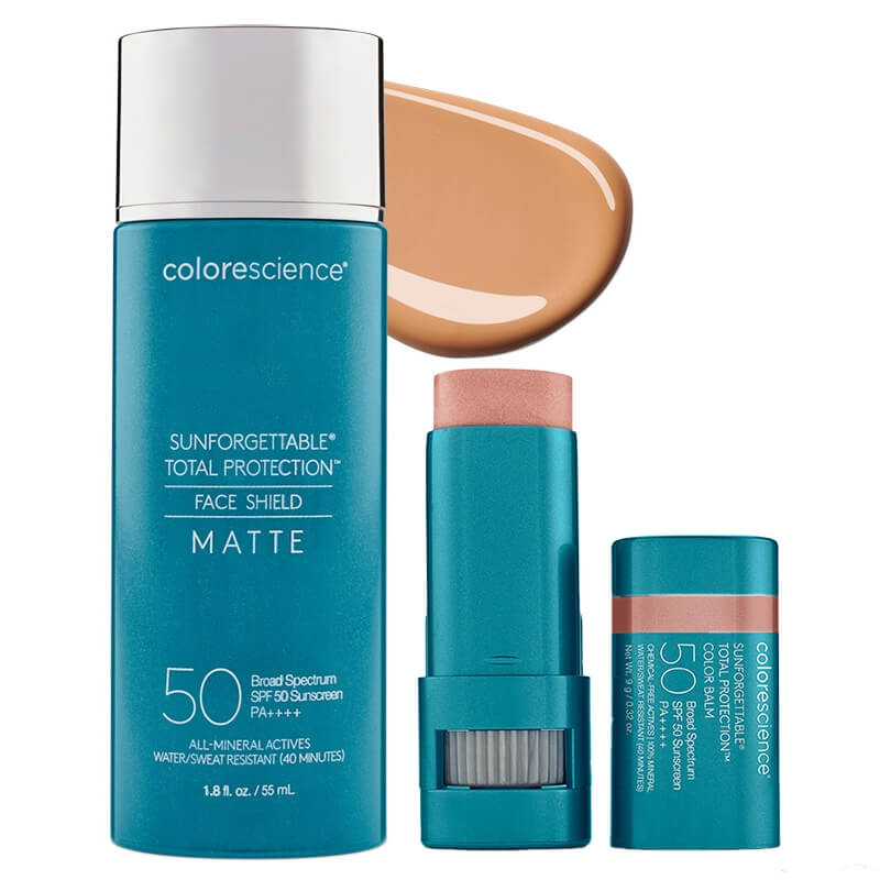 Colorescience Sunforgettable Set ZESTAW Minerały w emulsji do twarzy ( Matte ) 55 ml + Balsam do ust oraz policzków (kolor Blush) 9 g