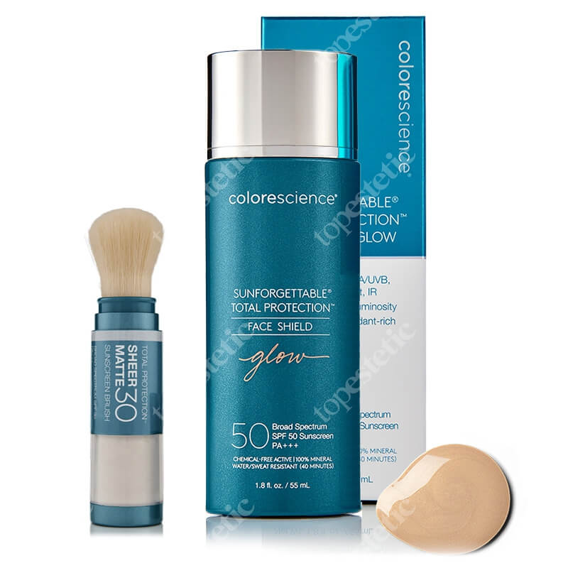 Colorescience Total Protection Set ZESTAW Minerały w emulsji do twarzy SPF50 (kolor Glow) 55 ml + Puder wchłaniający nadmiar sebum SPF 30/PA+++ 4,3 g