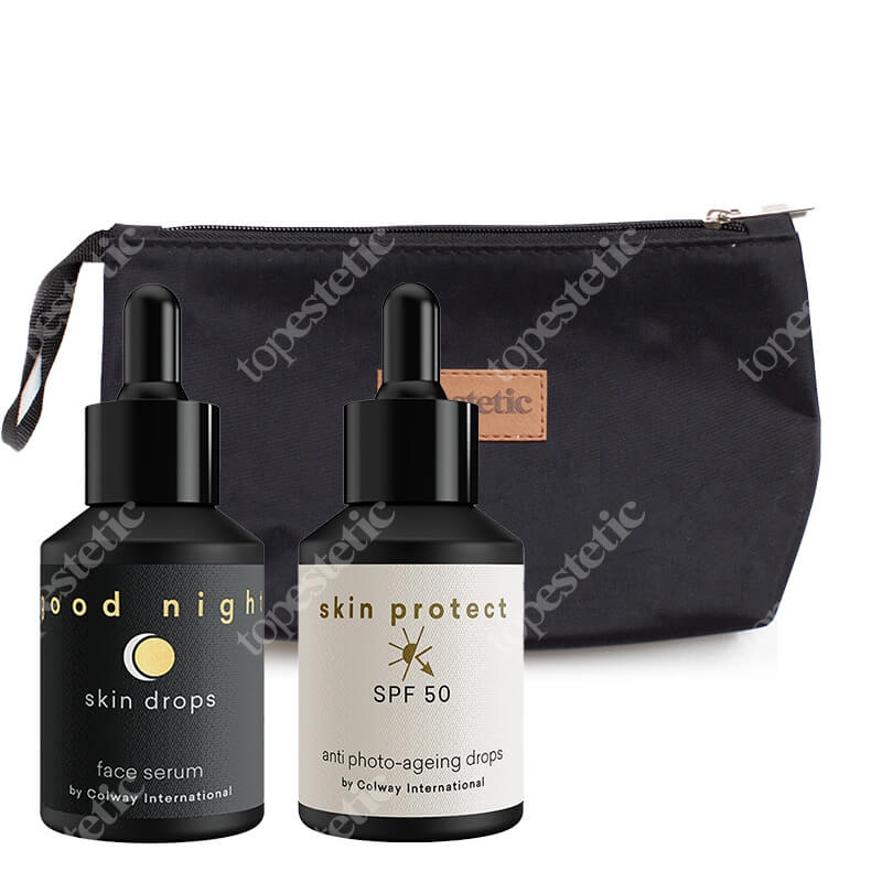 Colway International Day and Night Care ZESTAW Serum ochronne SPF 50 30 ml + Innowacyjne serum do twarzy na noc 30 ml + Czarna kosmetyczka 1 szt gratis