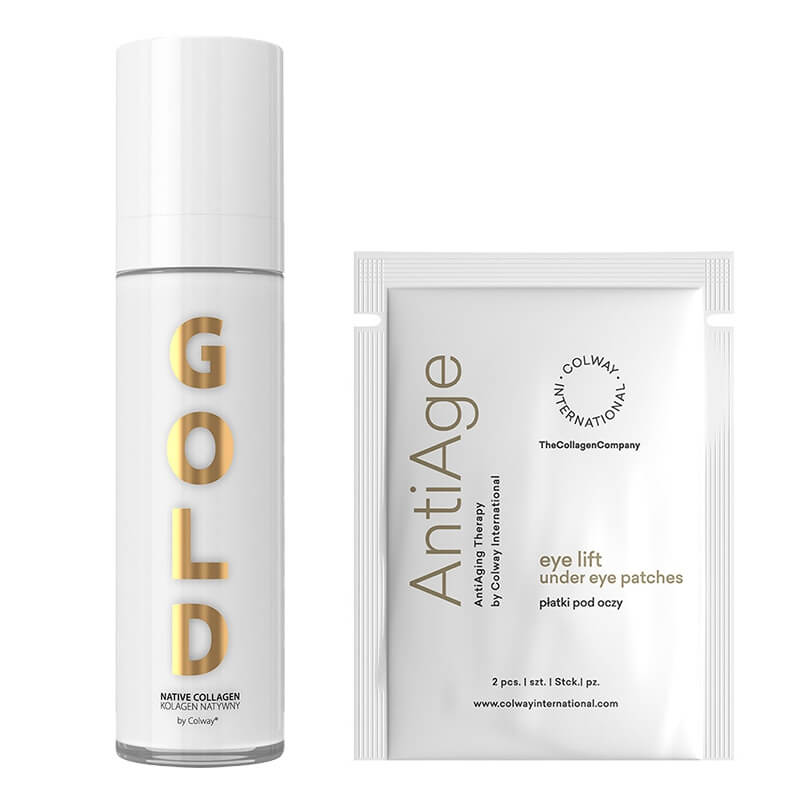 Colway International Eye lift - Eye Patches + Native Collagen Gold ZESTAW Płatki pod oczy 2 szt + Kolagen natywny, złoty 50 ml