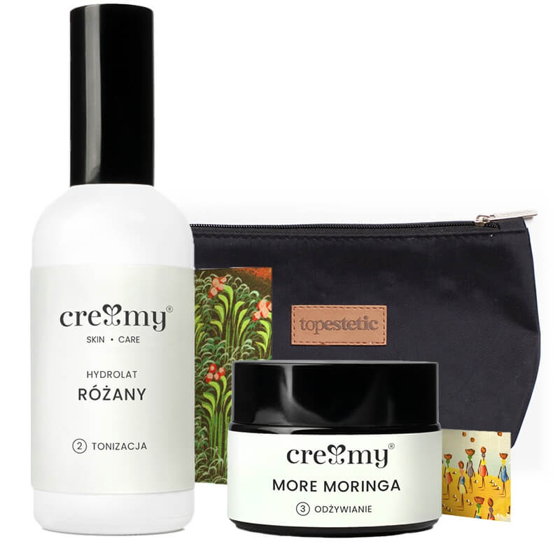 Creamy Hydrolat Różany + More Moringa ZESTAW Hydrolat 100 ml + Krem 30 g + Kosmetyczka 1 szt