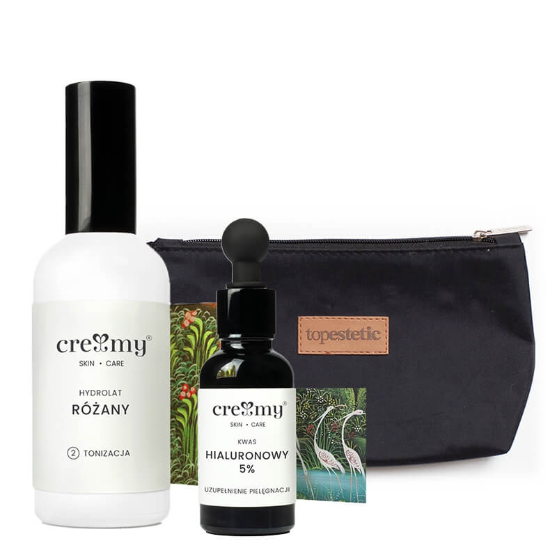 Creamy Kwas Hialuronowy 5% + Hydrolat Różany ZESTAW Kwas hialuronowy 30 ml + Hydrolat 100 ml + Kosmetyczka 1 szt