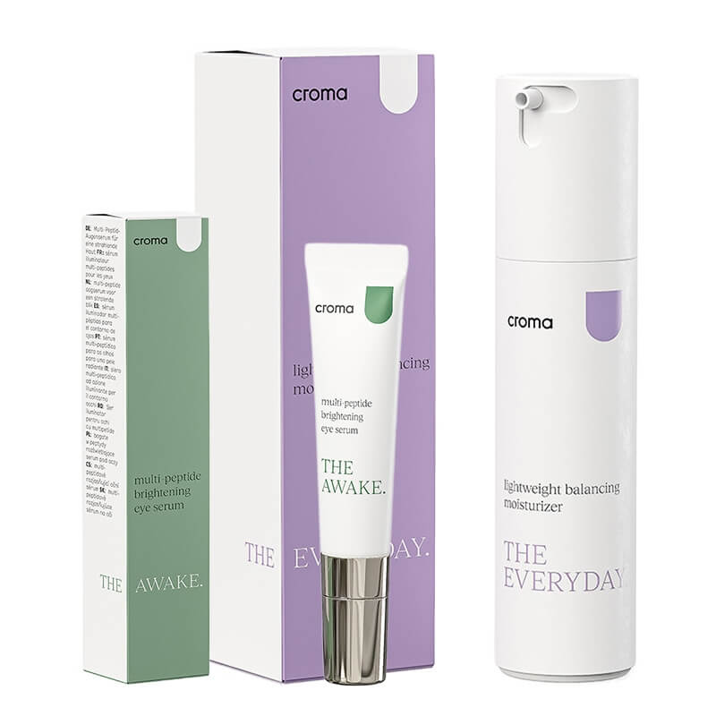 Croma The Everyday Awake Face ZESTAW Multi-peptydowe, rozjaśniające serum pod oczy 15 ml + Lekki krem nawilżający przywracający skórze równowagę 50 ml