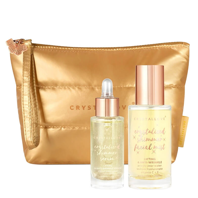 Crystallove Clear Quartz Skincare Duo ZESTAW Serum z kryształem górskim 30 ml + Energetyzująca mgiełka 100 ml + Kosmetyczka 1 szt