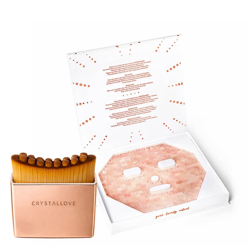 Crystallove Contour Face Brush + Luksusowa Maska na Twarz z Kwarcu Różowego ZESTAW Szczotka do drenażu limfatycznego twarzy, szyi i dekoltu 1 szt + Maska chłodząca 1 szt