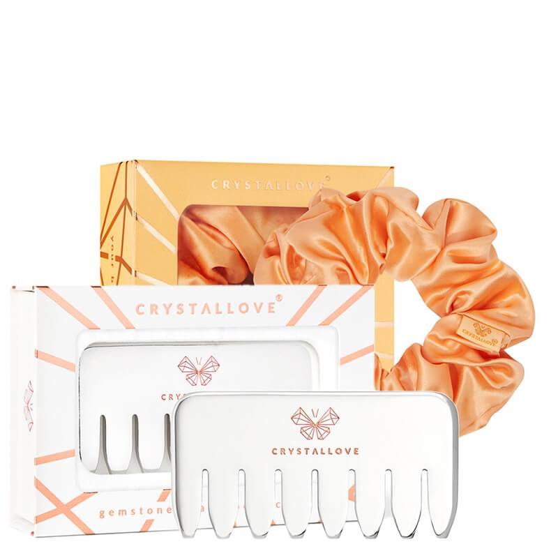 Crystallove Gumka do Włosów + Grzebień ze Stali Nierdzewnej ZESTAW Jedwabna (peach fuzz) 1 szt + Grzebień do masażu skóry głowy i ciała 1 szt