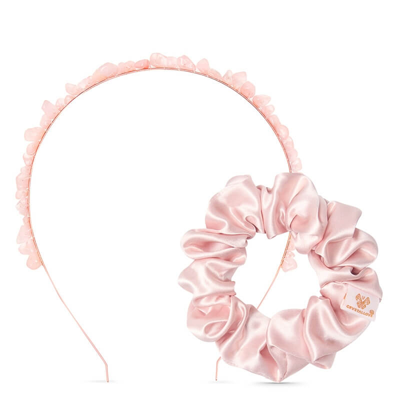 Crystallove Rose Harmony Hair Set ZESTAW Opaska 1 szt + Gumka jedwabna (różowa) 1 szt