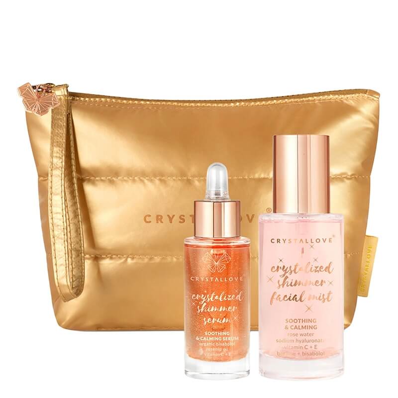 Crystallove Rose Quartz Skincare Duo ZESTAW Serum z kwarcem różowym 30 ml + Łagodząca mgiełka 100 ml + Kosmetyczka 1 szt
