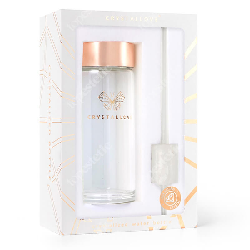 Crystallove Szklana Butelka na Wodę z Kryształem i Słomką 400 ml Kryształ Górski
