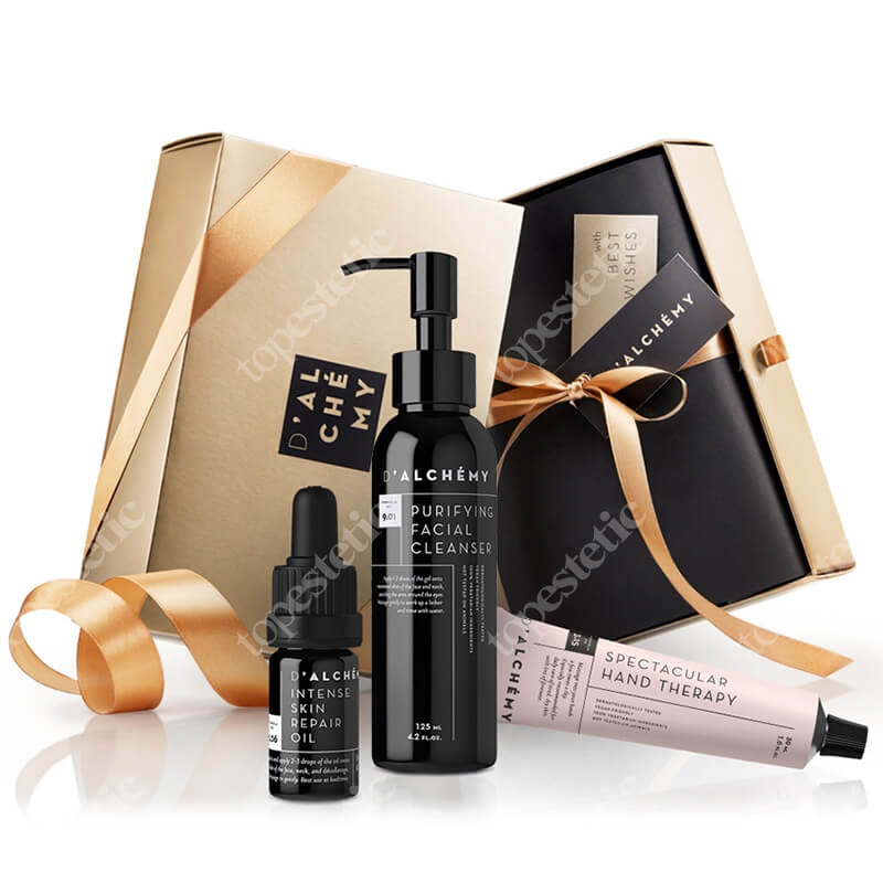 Dalchemy Luxury Christmas Set ZESTAW Oczyszczający żel do mycia twarzy 125 ml + Spektakularny krem do rąk 30 ml + Intensywnie regenerujący olejek do twarzy 5 ml