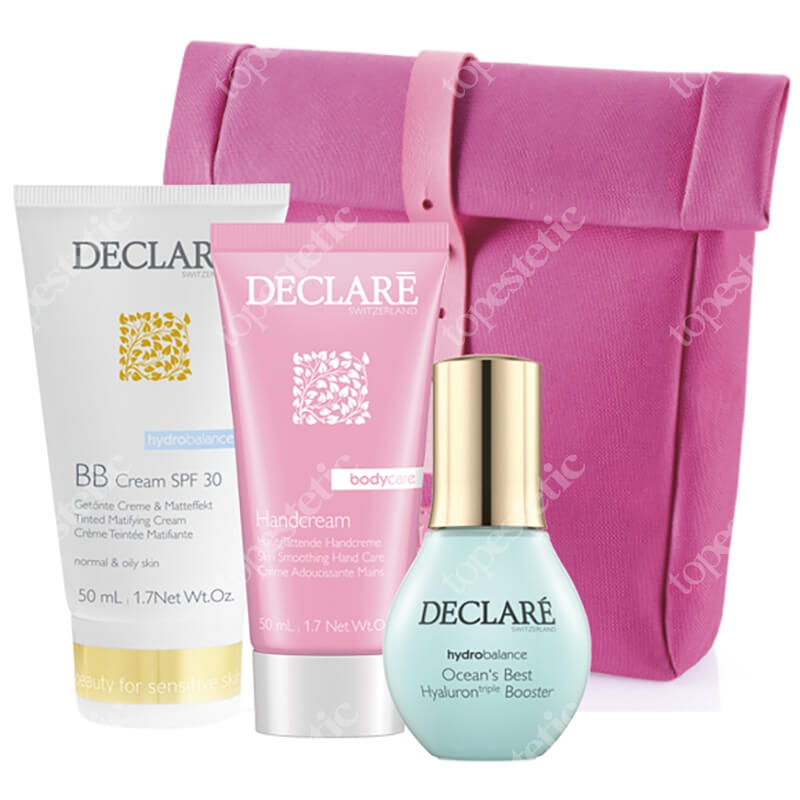 Declare Moisturizing BB Cream Set ZESTAW Krem BB SPF 30 50 ml + Hialuronowy booster 50 ml + Krem do rąk 50 ml + Różowa torba 1 szt.