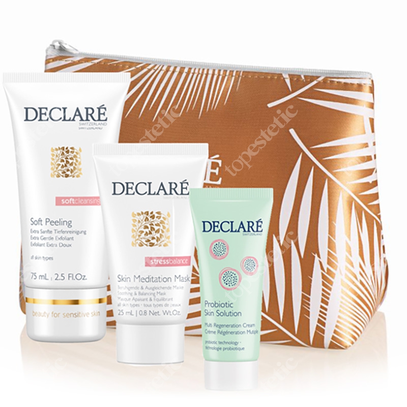 Declare Probiotic 2019 ZESTAW Delikatny peeling 75 ml + Maska łagodząca 25 ml + Probiotyk - Krem regenerujący 15 ml + kosmetyczka 1 szt