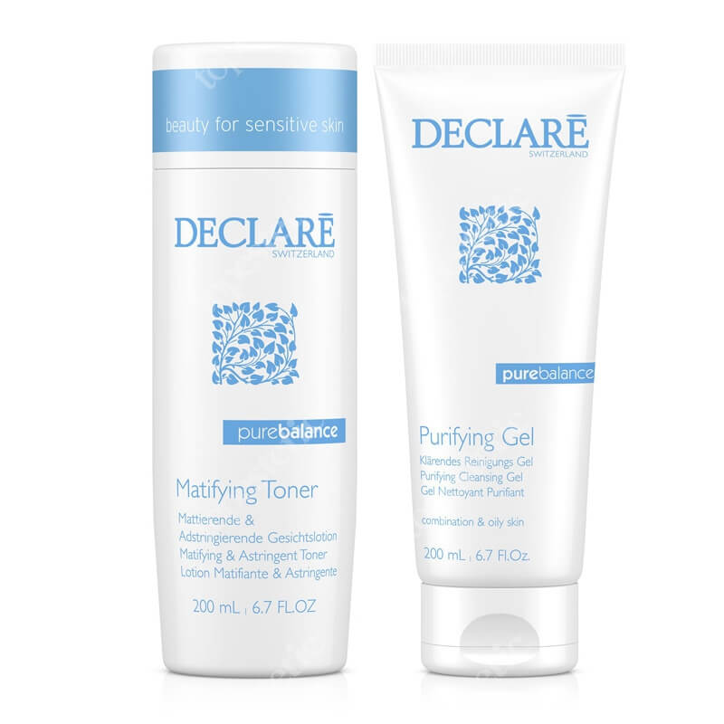 Declare Purifying Cleansing Gel + Matifying & Astringent Toner ZESTAW Oczyszczający żel do mycia twarzy 200 ml + Tonik matująco-ściągający 200 ml