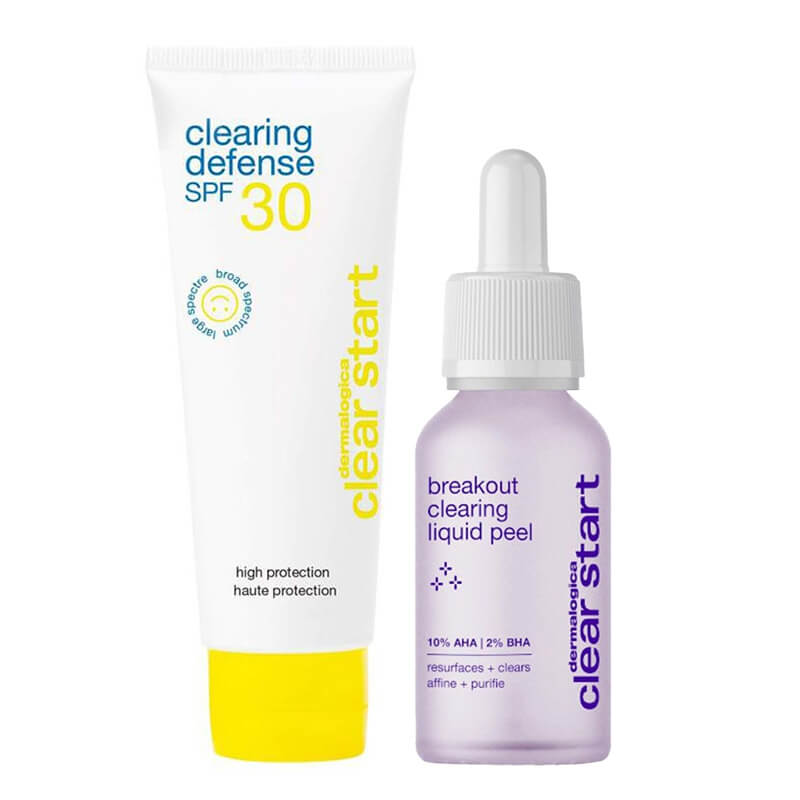 Dermalogica Breakout Clearing Liquid Peel + Clearing Defense SPF 30 ZESTAW Peeling złuszczający z AHA (10%) i BHA (2%) 30 ml + Krem nawilżający z filtrem 59 ml
