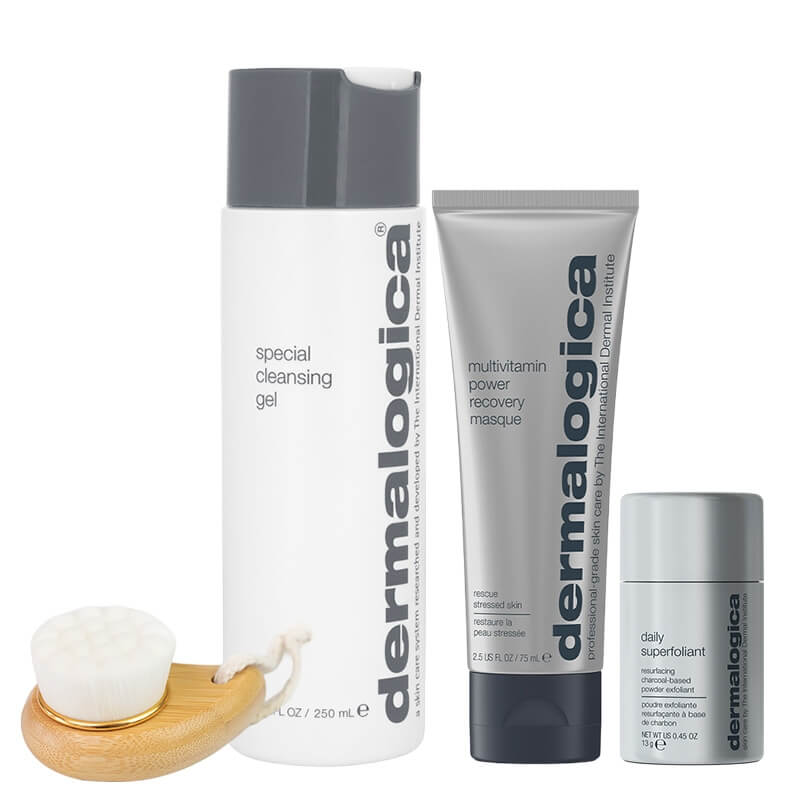 Dermalogica Cleansing and Revitalizing Set ZESTAW Żel 250 ml + Puder 13 g + Maseczka 75 ml + Bambusowa szczotka do mycia twarzy 1 szt