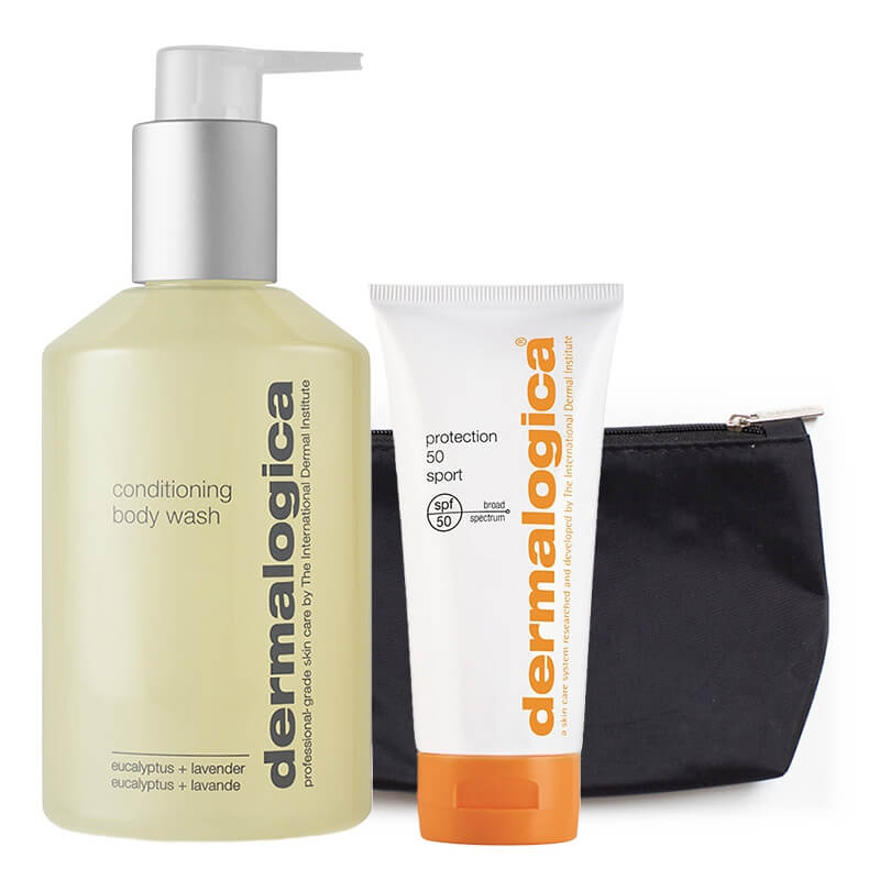 Dermalogica Conditioning Body Wash + Protection 50 Sport SPF 50 ZESTAW Żel do mycia ciała 295 ml + Wodoodporny krem z filtrem SPF 50 156 ml + Kosmetyczka 1 szt