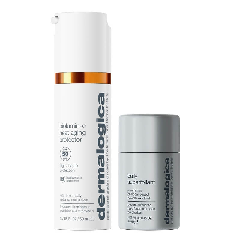 Dermalogica Daily Superfoliant + BioLumin-C Heat Aging Protector SPF 50 ZESTAW Wysoce aktywny puder złuszczający 13 g + Codzienny krem nawilżający z SPF 50 50 ml