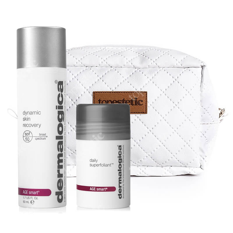 Dermalogica Daily Superfoliant + Dynamic Skin Recovery SPF 50 ZESTAW Wysoce aktywny puder złuszczający 13 g + Ochronny krem regenerujący z filtrem 50 ml + Kosmetyczka