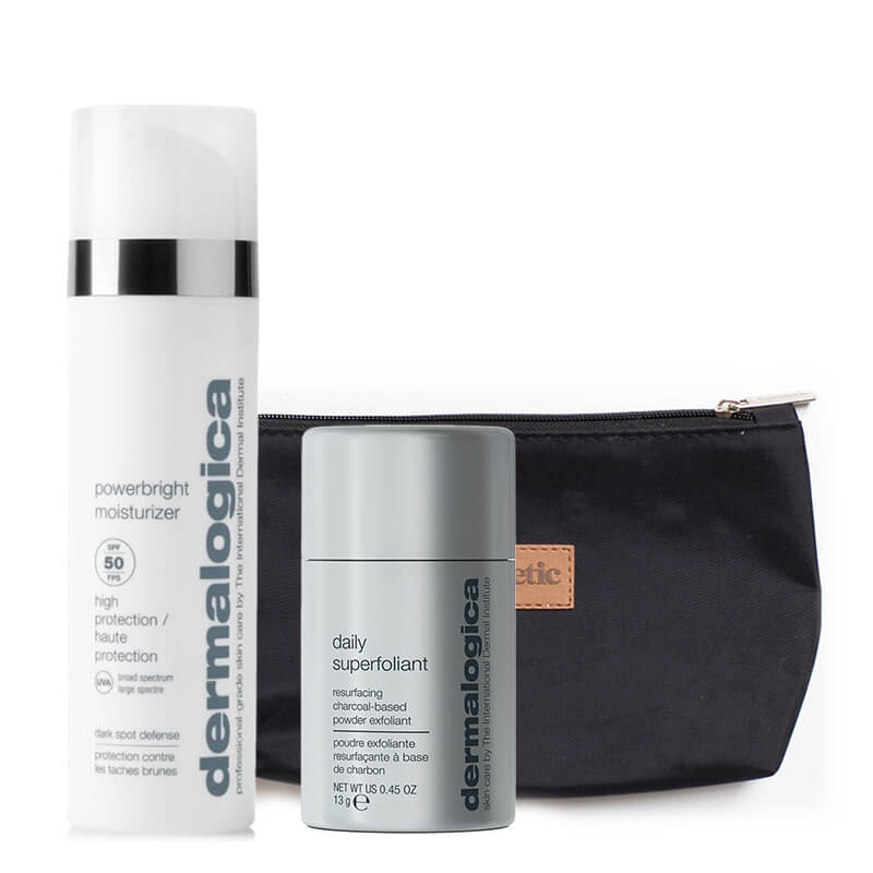 Dermalogica Daily Superfoliant + Power Bright Moisturizer SPF 50 ZESTAW Puder złuszczający 13 g + Zaawansowany krem nawilżający na dzień 50 ml + Kosmetyczka 1 szt