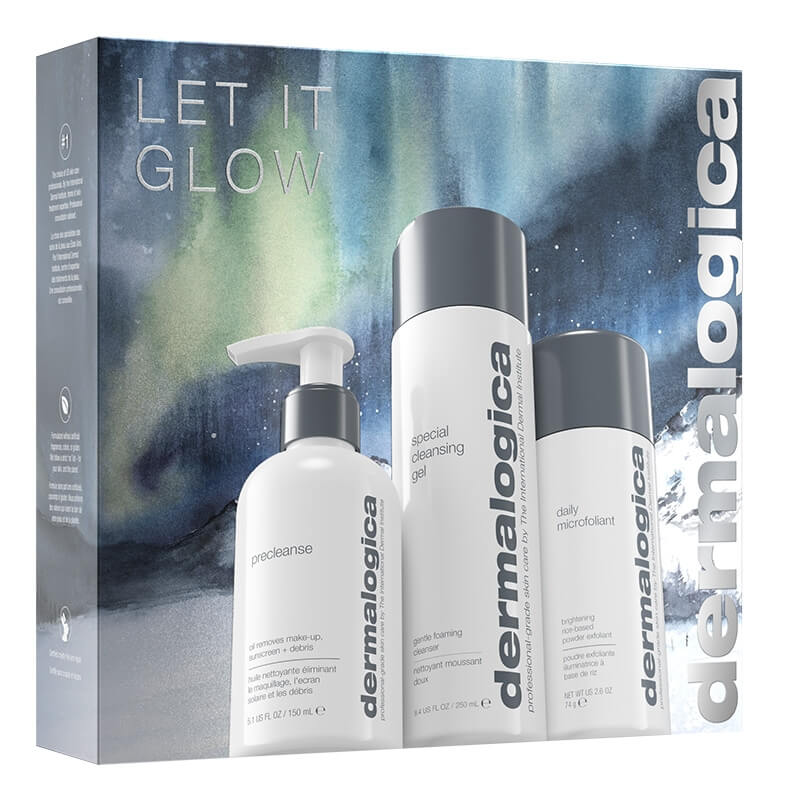 Dermalogica Let It Glow ZESTAW Lekki olejek oczyszczający 150 ml + Żel do mycia twarzy 250 ml + Enzymatyczny puder ryżowy 74 g