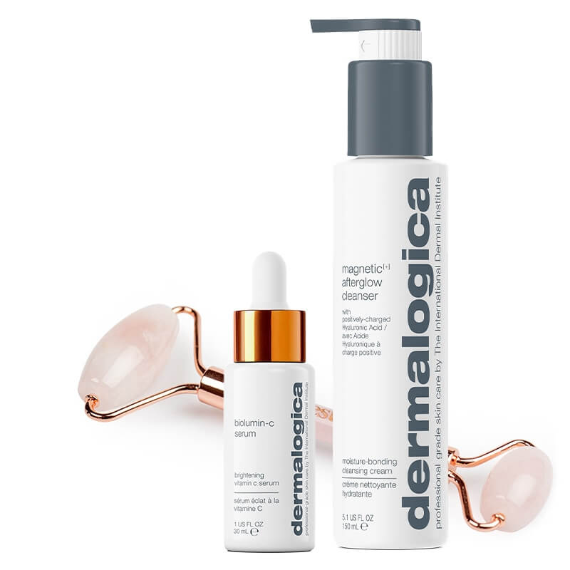 Dermalogica Magnetic Afterglow Cleanser + BioLumin-C Serum ZESTAW Kremowy produkt oczyszczający 150 ml + Serum z witaminą C 30 ml + Roller z różowego kwarcu 1 szt