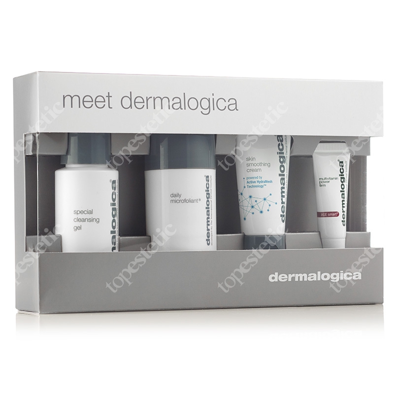 Dermalogica Meet Dermalogica ZESTAW żel do mycia twarzy 50 ml + puder ryżowy 13 g + odżywczy krem 22 ml + multiwitaminowy preparat pod oczy 5 ml