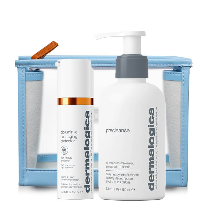Dermalogica Precleanse + BioLumin-C Heat Aging Protector SPF 50 ZESTAW Olejek 150 ml + Krem SPF 50 50 ml + Kosmetyczka 1 szt