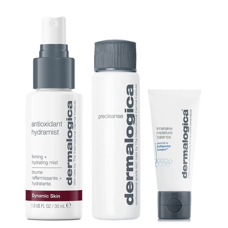 Dermalogica Travel Set ZESTAW Olejek oczyszczający 30 ml + Mgiełka nawilżająca 30 ml + Krem do skóry suchej 15 m