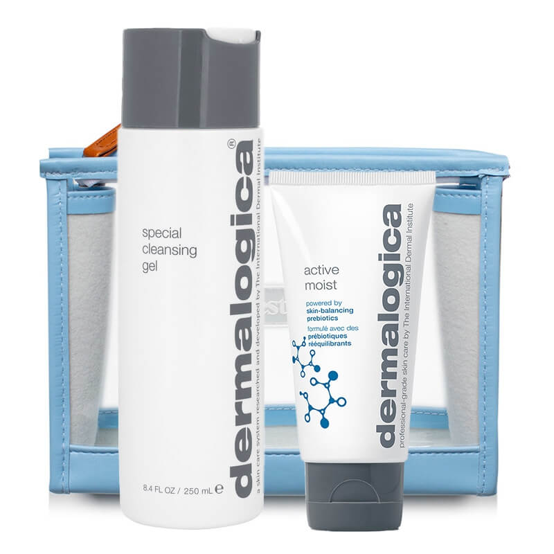 Dermalogica Special Cleansing Gel + Active Moist 2.0 ZESTAW Żel 250 ml + Krem do skóry tłustej i mieszanej 100 ml + Kosmertyczka 1 szt