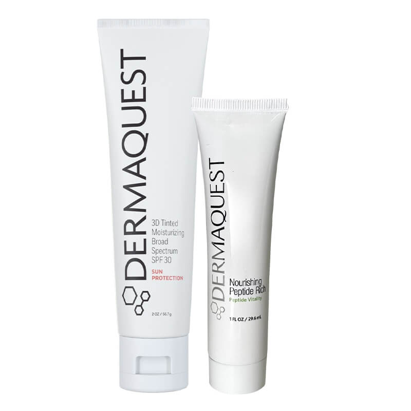 Dermaquest 3D Tinted Moisturizing Broad Spectrum SPF 30 + Nourishing Peptide Rich ZESTAW Trójwymiarowy, ekskluzywny krem fotoprotekcyjny o pełnym spektrum ochrony 57 g + Ujędrniająco-odżywczy krem peptydowy 30 g