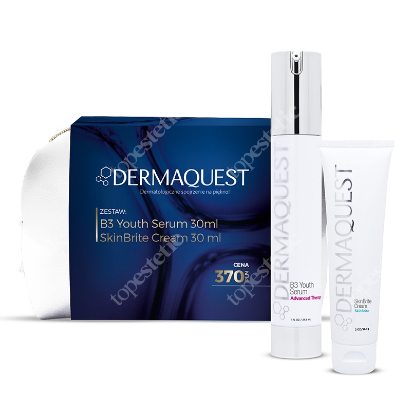 Dermaquest B3 Youth Serum + SkinBrite Cream ZESTAW Odmładzające serum z witaminą B3 30 ml + Przeciwstarzeniowy krem 30 ml + Kosmetyczka
