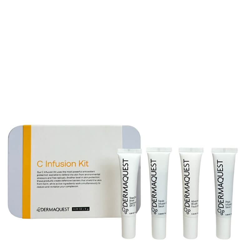 Dermaquest C Infusion Kit ZESTAW Serum regenerująco - rozświetlające 8 ml + Serum rozświetlająco - antyoksydacyjne 8 ml + Serum nawadniające 8 ml + Krem BB 8 ml