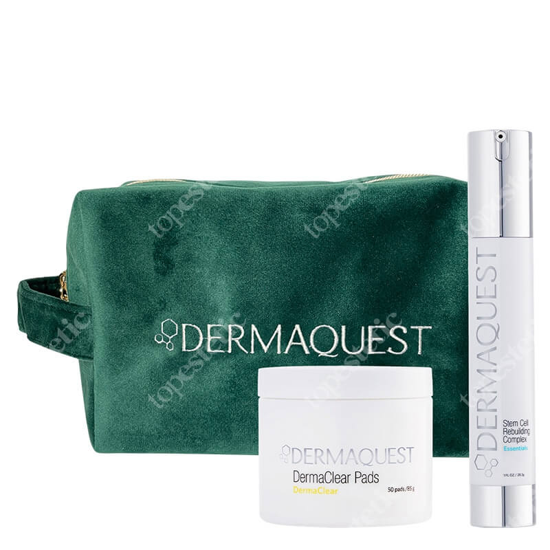 Dermaquest DermaClear Pads + Stem Cell Rebuilding Complex ZESTAW Seboregulujący domowy peeling chemiczny 50 pads / 85 g + Serum ujędrniające i nawilżające 30 ml + Kosmetyczka