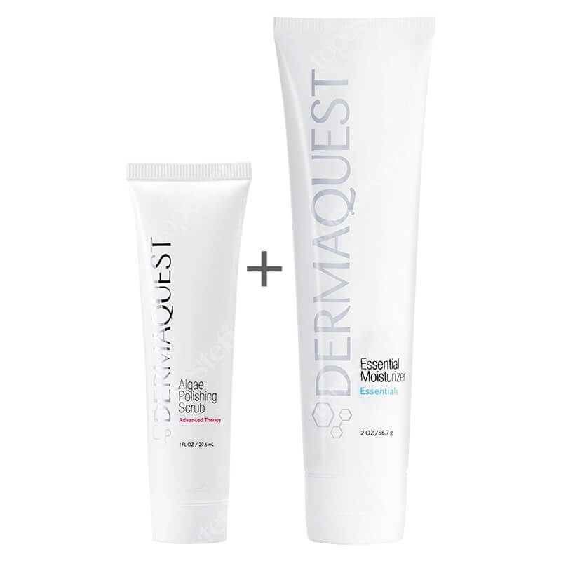 Dermaquest Essential Moisturizer New + Algae Polishing Scrub ZESTAW Kojący krem nawilżająco-odżywczy 56,7 g + Peeling oczyszczająco - wzmacniający do twarzy, ust i ciała 30 ml