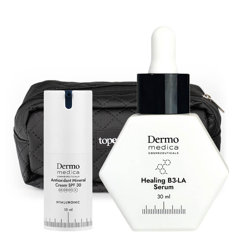 Dermomedica Antioxidant Mineral Cream SPF 30 + Healing B3-LA Serum ZESTAW Przeciwstarzeniowy krem antyoksydacyjny z filtrem 15 ml + Serum na dzień i na noc 30 ml + Kosmetyczka Gratis !!