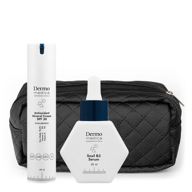 Dermomedica Antioxidant Mineral Cream SPF 30 + Snail B3 Serum ZESTAW Przeciwstarzeniowy krem antyoksydacyjny z filtrem 60 ml + Serum z ekstraktem ze śluzu ślimaka 30 ml + Kosmetyczka Gratis !!