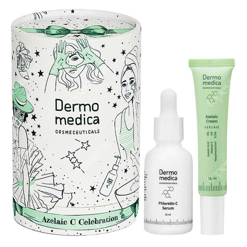 Dermomedica Azelaic C Celebration ZESTAW Serum z witaminą C, Argireliną®, floretyną i kwasem ferulowym 30 ml + Krem z kwasem azelainowym, witaminą E i heksylorezorcynolem 15 ml