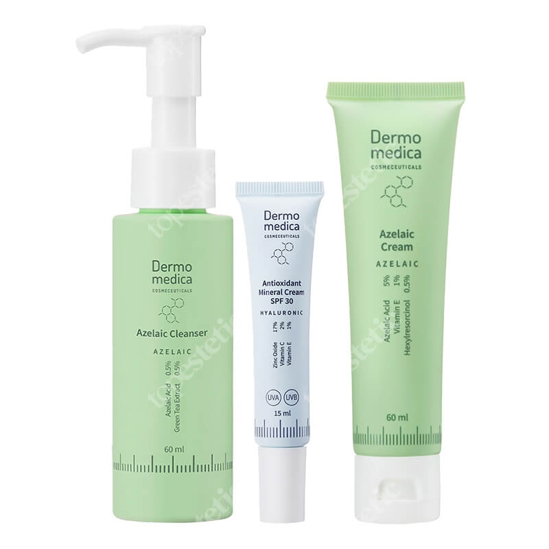 Dermomedica Azelaic Cream New + Azelaic Cleanser + Antioxidant Mineral Cream SPF 30 ZESTAW Krem z kwasem azelainowym, witaminą E i heksylorezorcynolem 60 ml + Żel z kwasem azelainowym 60 ml + Przeciwstarzeniowy krem 15 ml