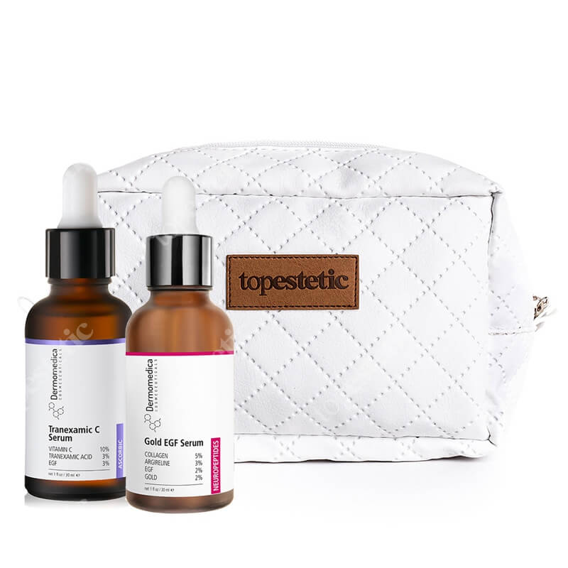 Dermomedica Blask i Rozświetlenie ZESTAW Serum przeciwzmarszczkowe z kompleksami złota 30 ml + Serum depigmentacyjne i przeciwstarzeniowe 30 ml + Kosmetyczka 1 szt